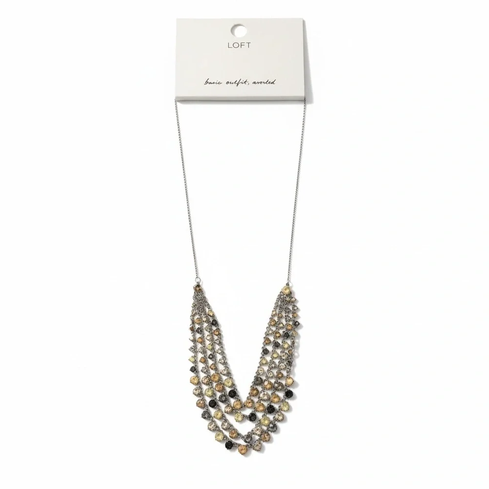 NWT LOFT Multi-Strand Necklace with Gold‎ & Silver Accents Neutral Rhinestones